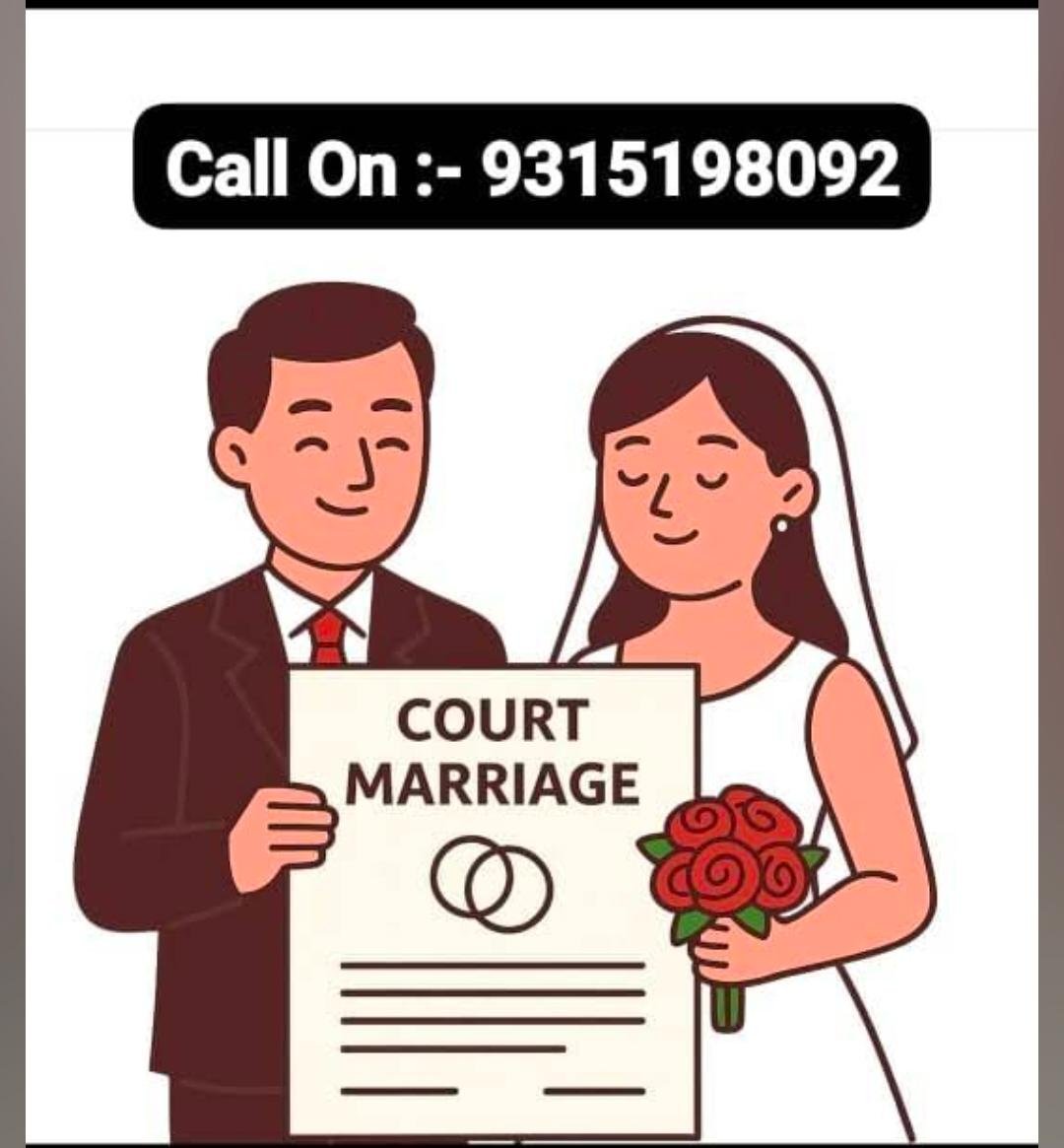 Court Marriage Certificate Delhi illustration — bride groom holding marriage certificate