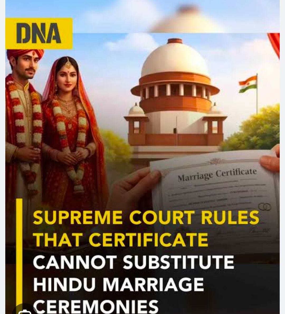 DNA news — Supreme Court rules that certificate cannot substitute Hindu marriage ceremonies